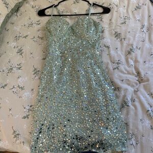 Windsor Sparkling Sequin Mini Dress in Light green